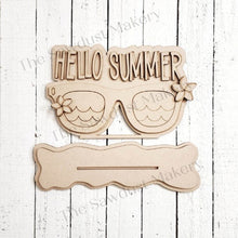 Load image into Gallery viewer, Hello Summer Standing Shelf Sitter SVG File | Laser Cut File | Summer SVG File | Sunglasses svg | Hello Summer SVG | Beach svg | Summer