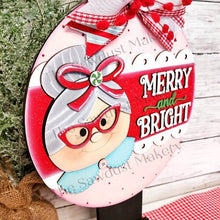 Load image into Gallery viewer, Mrs. Claus Merry and Bright 10.5" Door Hanger SVG File | Laser Cut File | Christmas SVG File | Door Hanger SVG | Santa Claus svg file