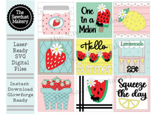 Load image into Gallery viewer, Summer Fruit Laser Cut SVG File | Summer Interchangeable Leaning Sign Bundle File SVG | Strawberry | Lemonade | Watermelon | Farmhouse Frame