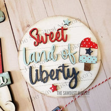 Load image into Gallery viewer, Sweet Land of Liberty Tiered Tray SVG File | Laser Cut File | Glowforge | USA | America | 4th of July | Uncle Sam SVG | Popsicle svg