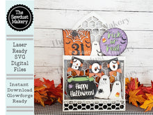 Load image into Gallery viewer, Happy Halloween Tiered Tray SVG File | Laser Cut File | Glowforge | Halloween | Spooky | Ghost | Bats | Boo | Halloween laser Cut File