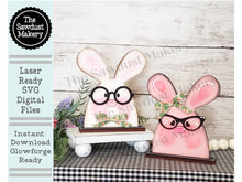 Load image into Gallery viewer, Nerdy Bunny Couple SVG File | Laser Cut File | Glowforge | Easter | Bunny | Nerdy Glasses | Shelf Sitters | Nerdy Bunny SVG | Easter SVG