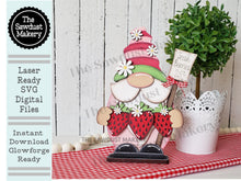 Load image into Gallery viewer, Strawberry Gnome SVG File | Laser Cut File | Standing Strawberry Gnome SVG | Gnome | Gnome Shelf Sitter | Summer Gnome | Strawberry SVG