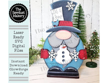 Load image into Gallery viewer, Winter Snowman Gnome SVG File | Laser Cut File | Standing Winter Snowman Gnome SVG | Gnome | Gnome Shelf Sitter | Let it Snow Gnome SVG