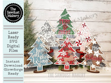 Load image into Gallery viewer, Standing Holiday Tree SVG Laser File | Christmas Tree SVG | Mantle SVG Decor | Christmas Tree Decor | Snowflake Trees | Glowforge Files