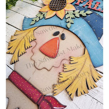 Load image into Gallery viewer, Hello Fall Scarecrow Door Hanger | Thanksgiving | Door Hanger | SVG File | Laser Cut File | Glowforge | Fall SVG Decor | Scarecrow SVG