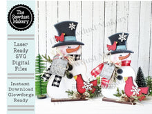 Load image into Gallery viewer, Standing Snowbird Snowmen SVG | Snowman laser cut file Let it Snow | Glowforge | Snowman | Snowbird | Cardinal | Winter SVG