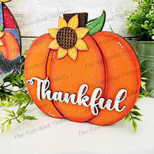 Load image into Gallery viewer, Hello Fall Shelf Sitters SVG File | Laser Cut File | Glowforge | Sunflowers | Pumpkins | Fall Mantle Decor | Fall Scarecrow laser Cut File