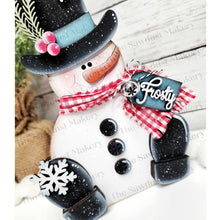 Load image into Gallery viewer, Chunky Sitting Snowman Shelf Sitter SVG | Snowman laser cut file | Snow SVG | Glowforge | Snowman | Frosty | Snowflakes |Winter SVG
