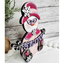 Load image into Gallery viewer, Chunky Sitting Mrs. Snow Shelf Sitter SVG | Snowman laser cut file | Snow SVG | Glowforge | Snowman | Frosty | Snowflakes |Winter SVG
