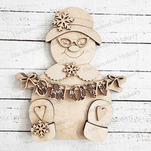 Load image into Gallery viewer, Chunky Sitting Mrs. Snow Shelf Sitter SVG | Snowman laser cut file | Snow SVG | Glowforge | Snowman | Frosty | Snowflakes |Winter SVG
