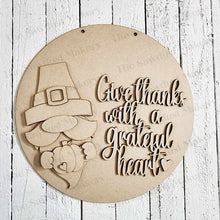 Load image into Gallery viewer, Give Thanks Thanksgiving Gnome Door Hanger | Fall | Door Hanger | SVG File | Laser Cut File | Glowforge | Gnome SVG | Fall SVG