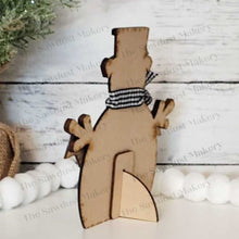 Load image into Gallery viewer, Chunky Sitting Snowman Shelf Sitter SVG | Snowman laser cut file | Snow SVG | Glowforge | Snowman | Frosty | Snowflakes |Winter SVG