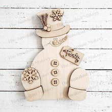 Load image into Gallery viewer, Chunky Sitting Snowman Shelf Sitter SVG | Snowman laser cut file | Snow SVG | Glowforge | Snowman | Frosty | Snowflakes |Winter SVG