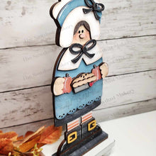Load image into Gallery viewer, Standing Pilgrim Girl SVG File | Laser Cut File | Thanksgiving Pilgrim SVG File | Pilgrim Shelf Sitter | Fall | Thanksgiving | Pumpkin