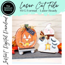 Load image into Gallery viewer, Halloween Votive Shelf Sitters SVG File | Laser Cut File | Halloween SVG | Ghost svg | Votive Candles | Jack O'Lantern SVG