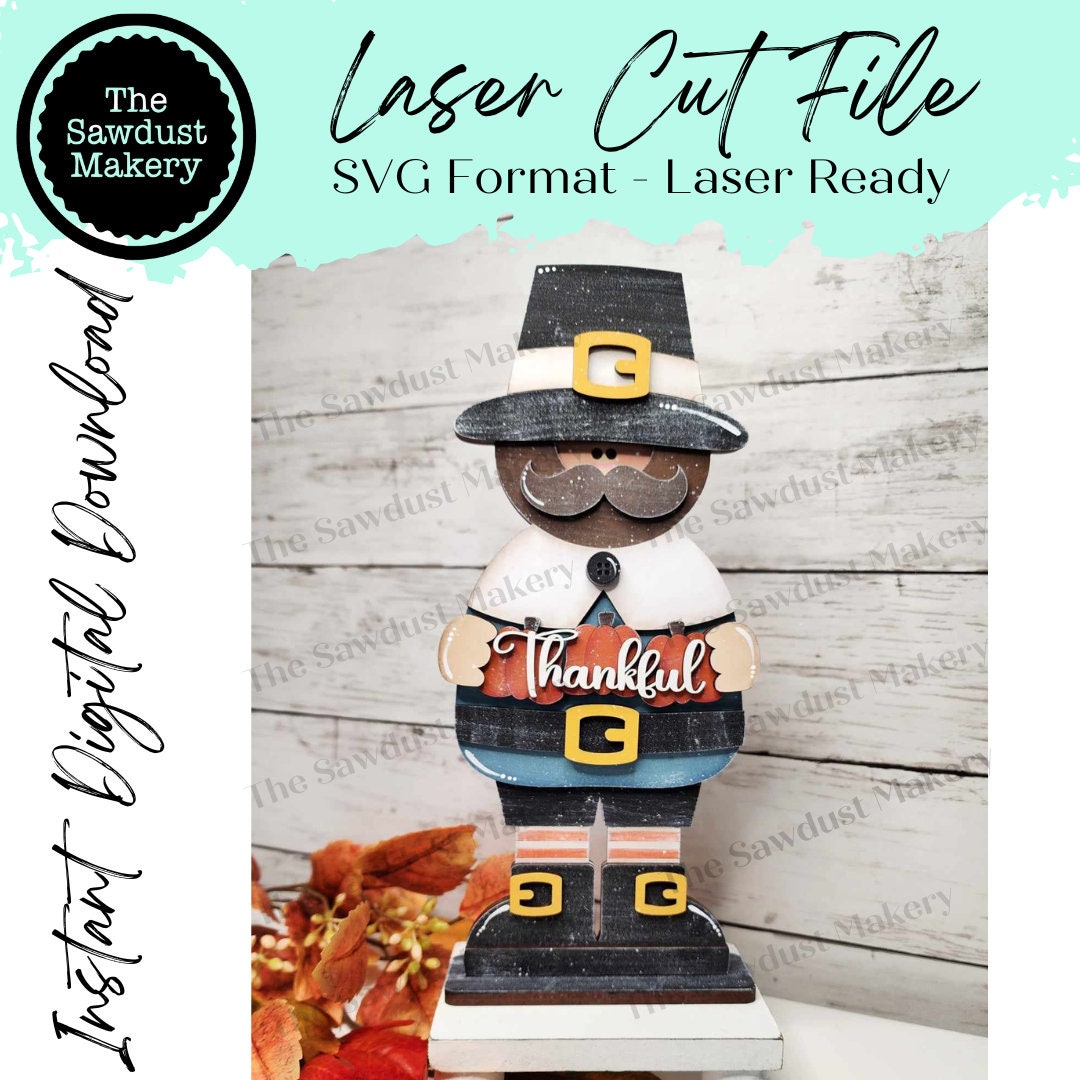 Standing Pilgrim Boy SVG File | Laser Cut File | Thanksgiving Pilgrim ...