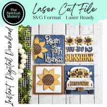 Load image into Gallery viewer, Sunflower Sign Laser Cut Files | Sunflower Interchangeable Leaning Sign Bundle File SVG | Glowforge | Fall Tiered Tray SVG | Farmhouse Frame