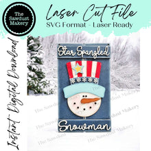 Load image into Gallery viewer, Star Spangled Snowman Pallet Sign Door Hanger SVG File | Laser Cut File | Patriotic Snowman SVG File | Door Hanger svg