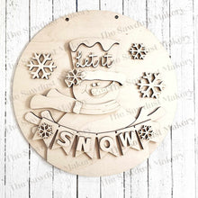 Load image into Gallery viewer, Snowman Let it Snow Banner 10.5" Door Hanger SVG File | Laser Cut File | Winter SVG File | Door Hanger SVG | Snowman Laser file