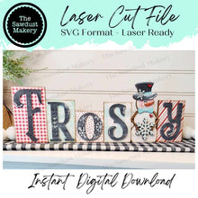 Load image into Gallery viewer, Frosty Word Block SVG | Christmas Word Block SVG | SVG File | Laser Cut File | Glowforge | Mantle Decor svg | Christmas svg