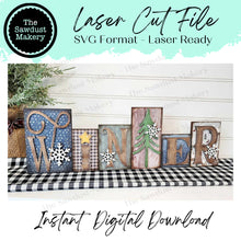 Load image into Gallery viewer, Winter Word Block SVG | Christmas Word Block SVG | SVG File | Laser Cut File | Glowforge | Mantle Decor svg | Christmas svg