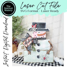 Load image into Gallery viewer, Frosty Block Standing Snowman Shelf Sitter SVG | Snowman laser cut file Let it Snow | Glowforge | Snowman | Cardinal | Winter SVG