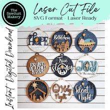 Load image into Gallery viewer, Religious Nativity Christmas Ornament Bundle SVG File | Laser Cut File | Christmas Ornament Kit | Nativity | Silent Night SVG
