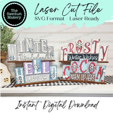 Load image into Gallery viewer, Add-on Mini Winter Word Block 5 & 6 Letter Sets | Mini Word Block laser Cut SVG File | Glowforge | Standing Reversible SVG File