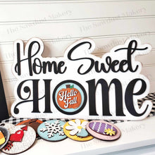 Load image into Gallery viewer, Interchangeable Home Sweet Home Sign Frame Bundle SVG | Laser Cut File | Glowforge | 3" Round Insert Frame | Seasonal Interchangeable