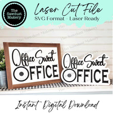 Load image into Gallery viewer, Interchangeable Office Sweet Office Sign Frame Bundle SVG | Laser Cut File | Glowforge | 3" Round Insert Frame | Seasonal Interchangeable