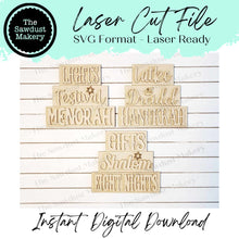 Load image into Gallery viewer, Hanukkah Word Stackers | Hanukkah Menorah Mini Block SVG | SVG File | Laser Cut File | Glowforge | Hanukkah Tiered Tray Decor laser cut svg