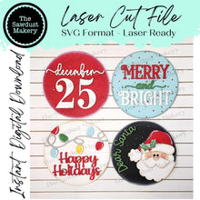 Load image into Gallery viewer, 6" Round Christmas Sign Set SVG File | Laser Cut File | Interchangeable Frame | Merry Christmas | Ho Ho Ho | December 25 | Santa SVG