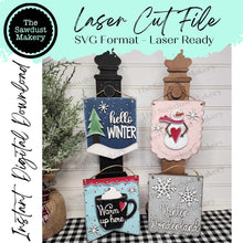 Load image into Gallery viewer, Winter Mini Hanger Signs | Winter Signs SVG | Snowman SVG | Door Hanger | SVG File | Laser Cut File | Glowforge | Mini Post Sign svgs