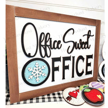Load image into Gallery viewer, Interchangeable Office Sweet Office Sign Frame Bundle SVG | Laser Cut File | Glowforge | 3" Round Insert Frame | Seasonal Interchangeable