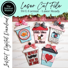 Load image into Gallery viewer, Valentine Latte Cup Ornament Gift Card Holder Laser Cut SVG File | Valentine Card Holders | Laser SVG File | Glowforge | Gift Tag SVG