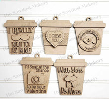 Load image into Gallery viewer, Valentine Latte Cup Ornament Gift Card Holder Laser Cut SVG File | Valentine Card Holders | Laser SVG File | Glowforge | Gift Tag SVG