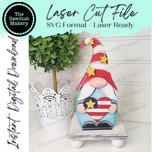 Load image into Gallery viewer, Patriotic Mini Gnome Shelf Sitter SVG File | Laser SVG Cut File | Glowforge | Gnome SVG Laser Cut File | Gnome Shelf Sitter svg | America