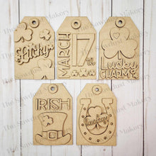 Load image into Gallery viewer, Farmhouse St. Patrick's Day Tag Ornaments SVG File | Laser Cut File | Glowforge | St. Patrick's SVG | Lucky | Shamrock