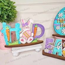 Load image into Gallery viewer, Easter Trio Standing Shelf Sitter SVG | Laser Cut File | Glowforge | Easter SVG | Bunny laser cut file | Bunny svg | Easter Mantle Decor