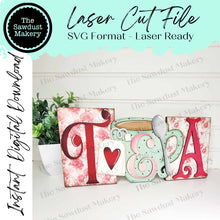 Load image into Gallery viewer, Tea Word Block SVG | Word Block SVG | SVG File | Laser Cut File | Glowforge | Mantle Decor svg | Tea Sign svg | Coffee Bar Word