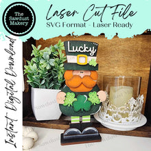 Load image into Gallery viewer, Standing Mini Leprechaun SVG File | Lucky | Laser Cut File | St. Patrick's Day SVG File | SVG | Lucky | Leprechaun Shelf Sitter