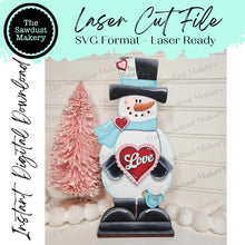 Load image into Gallery viewer, Valentine Snowman SVG File | Hearts | Laser Cut File | Valentine's Day SVG File | SVG | Snowman Shelf Sitter | Be Mine| Snowman svg