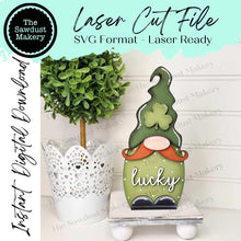 Load image into Gallery viewer, St. Patrick Mini Gnome Shelf Sitter SVG File | Laser SVG Cut File | Glowforge | Gnome SVG Laser Cut File | Gnome Shelf Sitter svg l Lucky