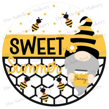 Load image into Gallery viewer, Sweet Summer Bee Gnome Door Hanger SVG File | Bee Hive SVG | Laser Cut File | Glowforge | Bee SVG File | Honey | Bees | Honey Bee Gnome