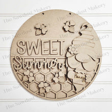 Load image into Gallery viewer, Sweet Summer Bee Gnome Door Hanger SVG File | Bee Hive SVG | Laser Cut File | Glowforge | Bee SVG File | Honey | Bees | Honey Bee Gnome