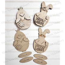 Load image into Gallery viewer, Bunny & Chick Egg Shelf Sitters SVG File | Laser Cut File | Glowforge | Easter | Bunny Shelf Sitter | Bunny SVG | Easter SVG | Easter Chick
