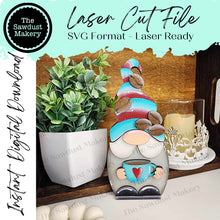Load image into Gallery viewer, Coffee Mini Gnome Shelf Sitter SVG File | Laser SVG Cut File | Glowforge | Gnome SVG Laser File | Gnome Shelf Sitter svg | Coffee Bar svg