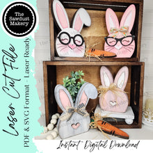 Load image into Gallery viewer, Chunky Bunny Couple Shelf Sitters SVG File | Laser Cut File | Easter | Glowforge| Nerdy Glasses | Shelf Sitters | Nerdy Bunny SVG | Easter SVG
