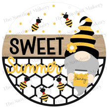 Load image into Gallery viewer, Sweet Summer Bee Gnome Door Hanger SVG File | Bee Hive SVG | Laser Cut File | Glowforge | Bee SVG File | Honey | Bees | Honey Bee Gnome